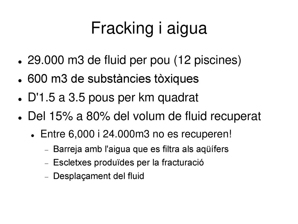 Fracking i aigua m3 de fluid per pou (12 piscines)