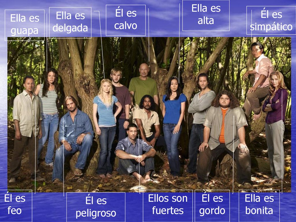 Ella es alta Él es calvo. Ella es delgada. Él es simpático. Ella es guapa. Él es feo. Ellos son fuertes.