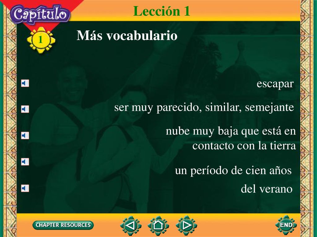 Lección 1 Más vocabulario escapar ser muy parecido, similar, semejante