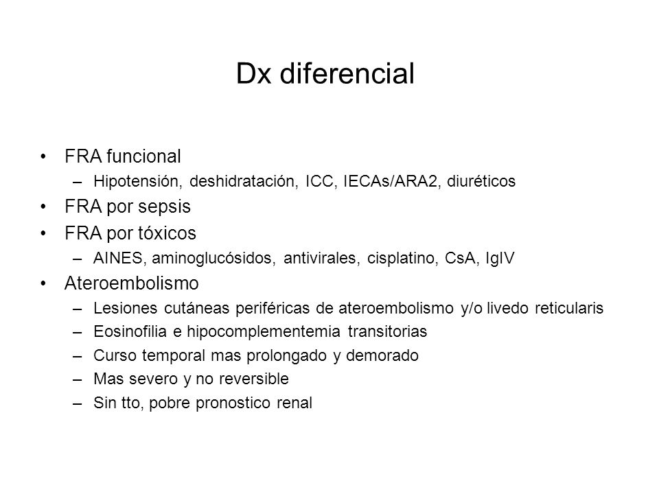 Dx diferencial FRA funcional FRA por sepsis FRA por tóxicos