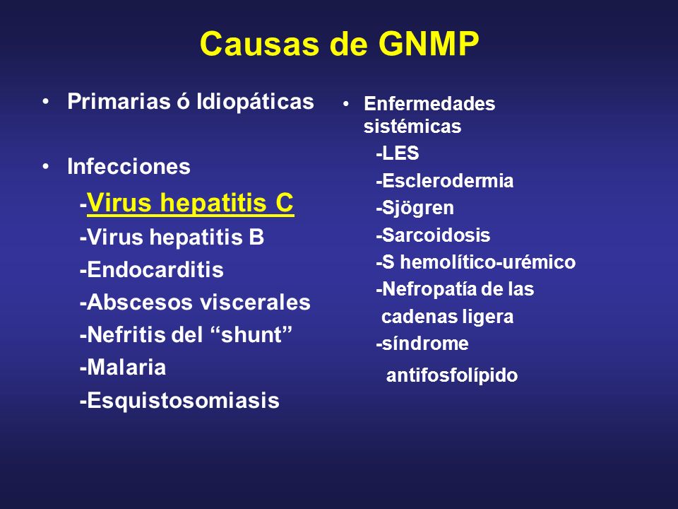 Causas de GNMP Primarias ó Idiopáticas Infecciones -Virus hepatitis C
