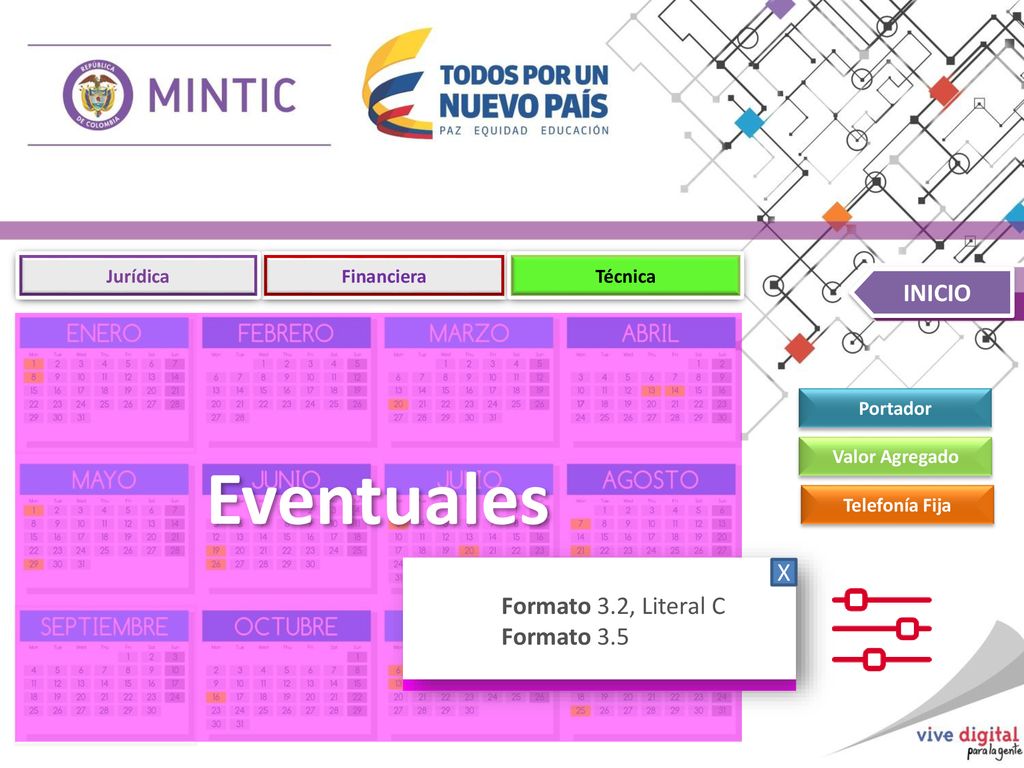 Eventuales INICIO X Formato 3.2, Literal C Formato 3.5 Jurídica