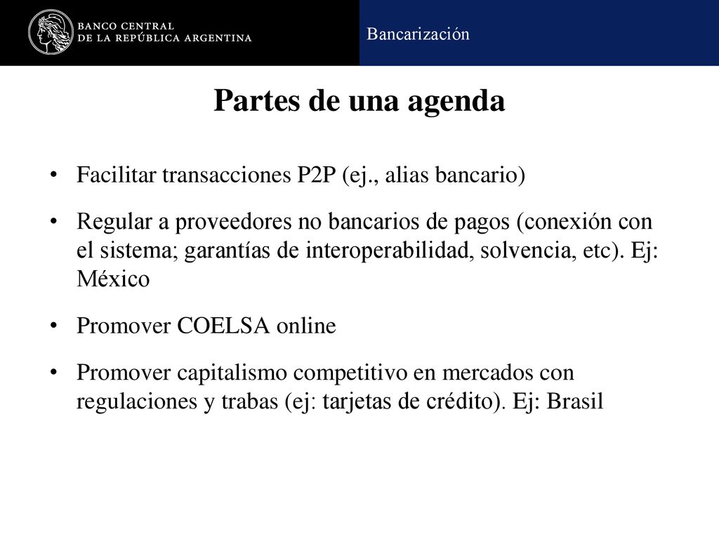 Partes de una agenda Facilitar transacciones P2P (ej., alias bancario)