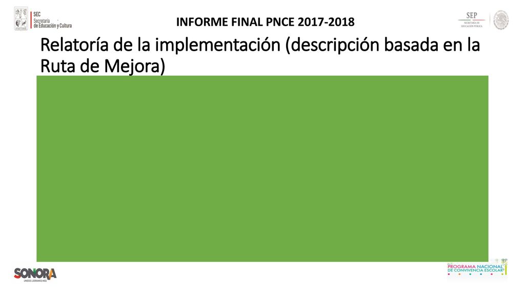 INFORME FINAL PNCE Relatoría de la implementación (descripción basada en la Ruta de Mejora)