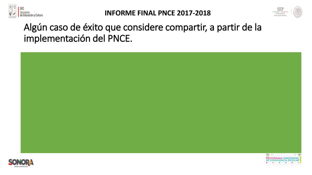 INFORME FINAL PNCE Algún caso de éxito que considere compartir, a partir de la implementación del PNCE.