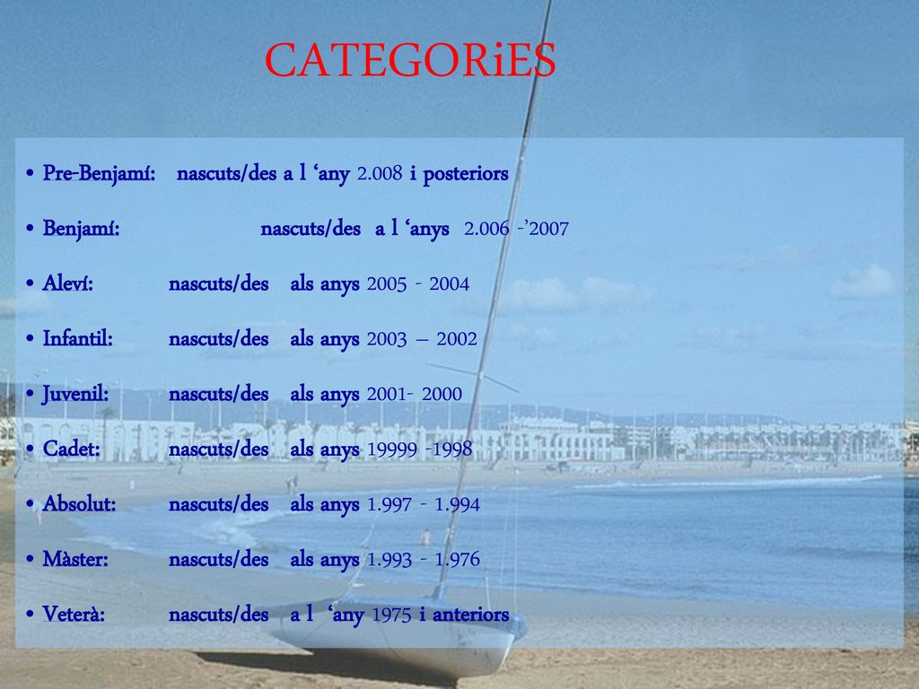 CATEGORiES Pre-Benjamí: nascuts/des a l ‘any i posteriors