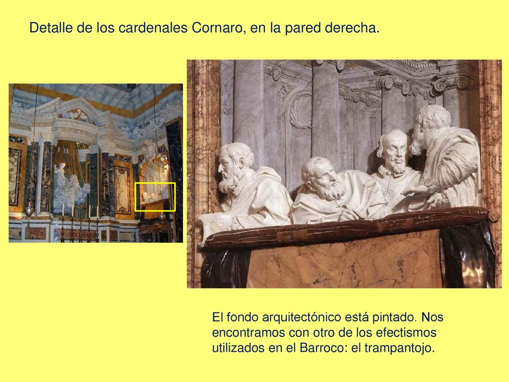 Detalle de los cardenales Cornaro, en la pared derecha.
