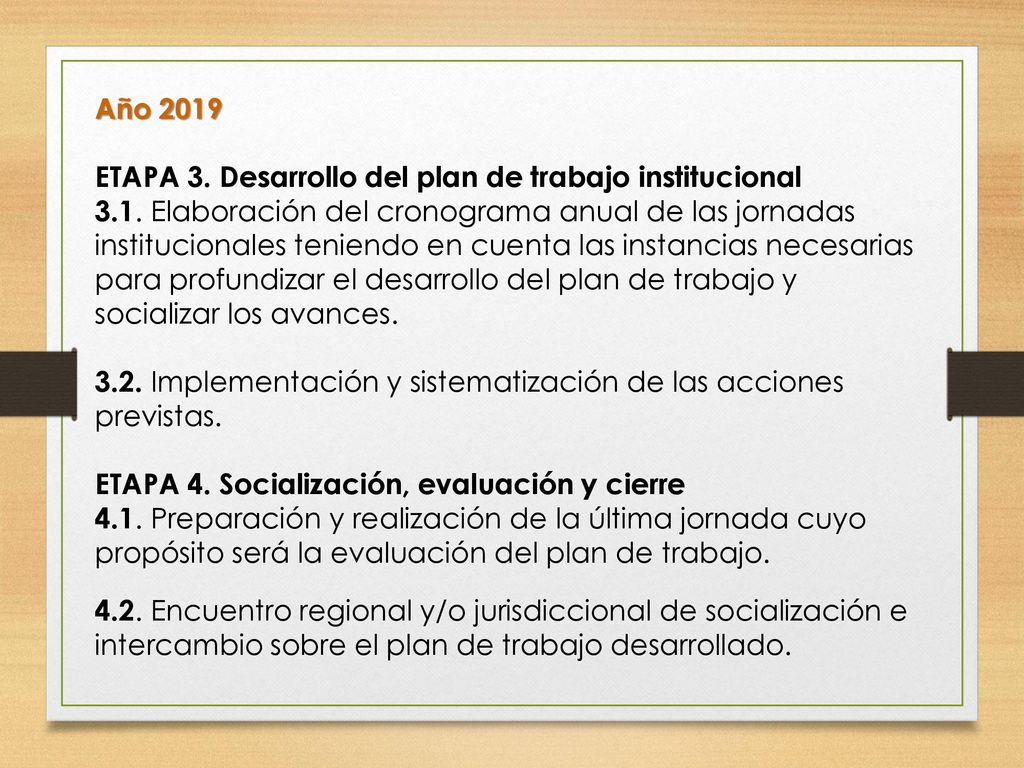 Año 2019 ETAPA 3. Desarrollo del plan de trabajo institucional.
