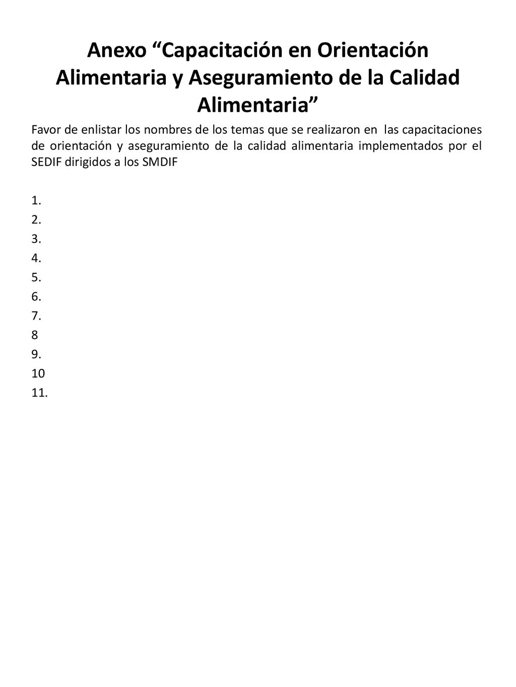 Anexo Capacitación en Orientación Alimentaria y Aseguramiento de la Calidad Alimentaria