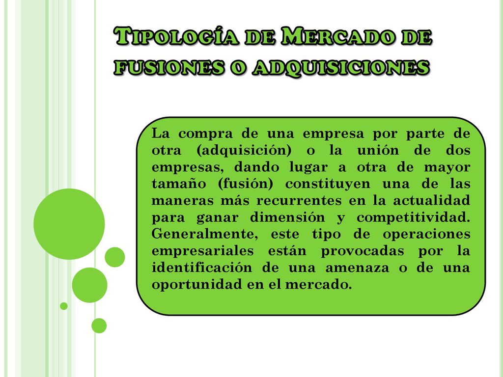 Tipología de Mercado de fusiones o adquisiciones