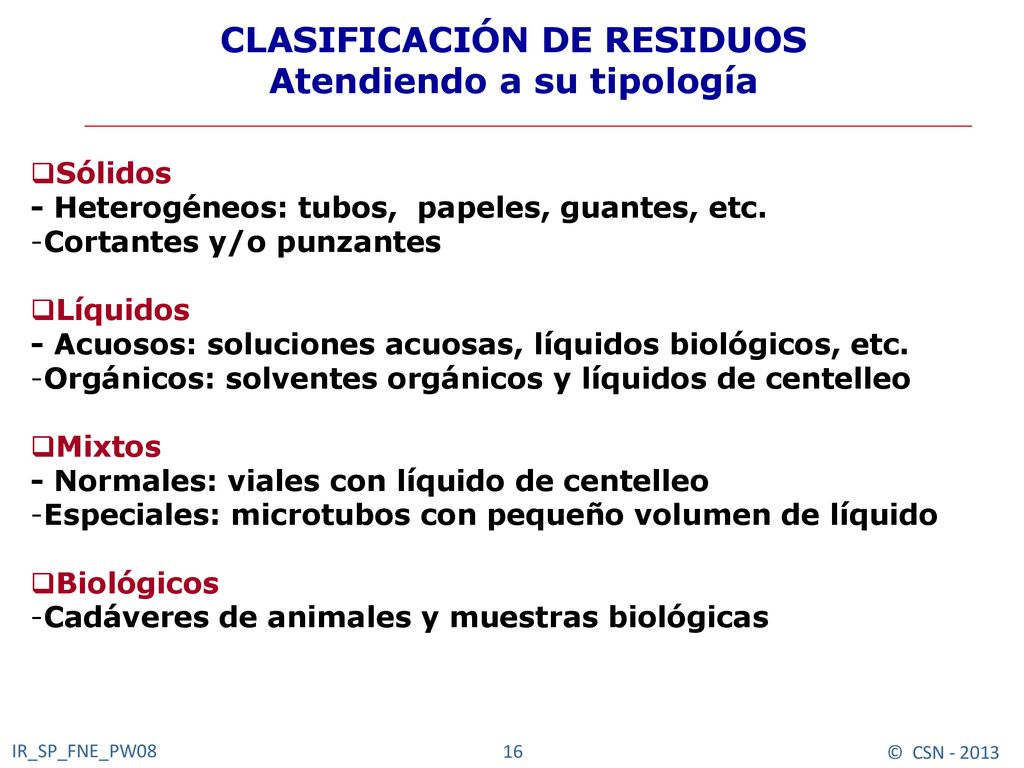 CLASIFICACIÓN DE RESIDUOS Atendiendo a su tipología