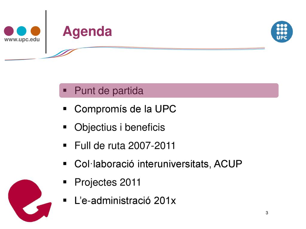 Agenda Punt de partida Compromís de la UPC Objectius i beneficis