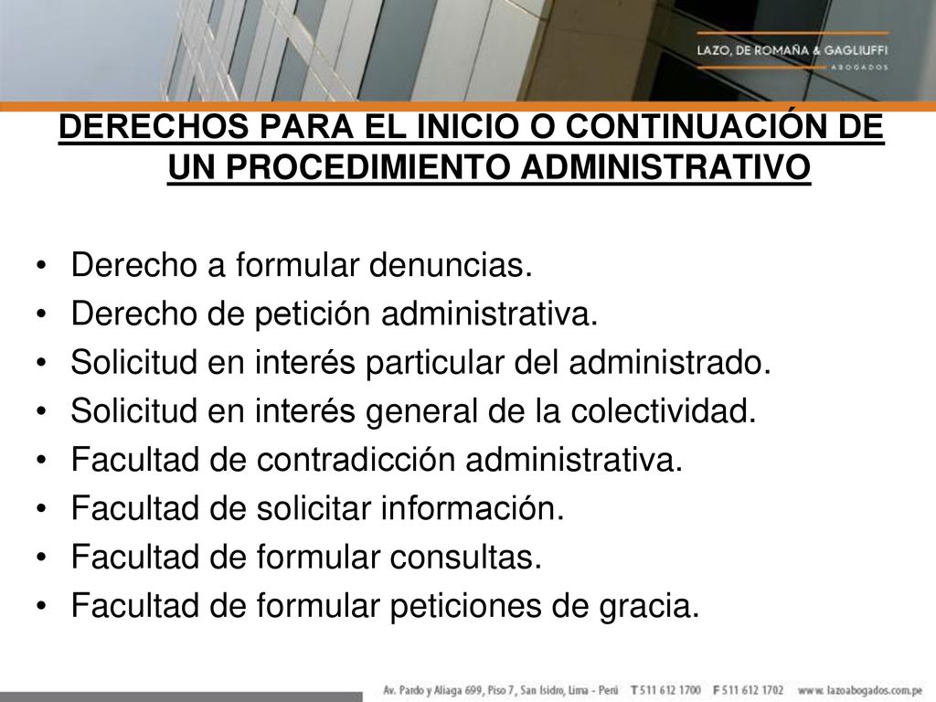 DERECHOS PARA EL INICIO O CONTINUACIÓN DE UN PROCEDIMIENTO ADMINISTRATIVO