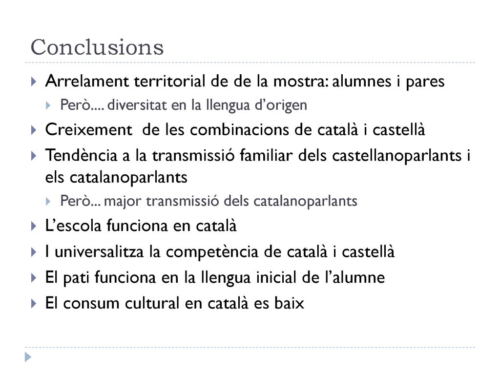 Conclusions Arrelament territorial de de la mostra: alumnes i pares