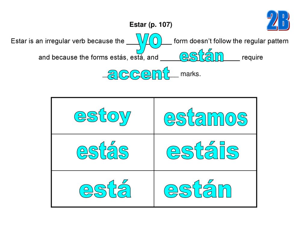 2B yo están accent estoy estamos estás estáis está están
