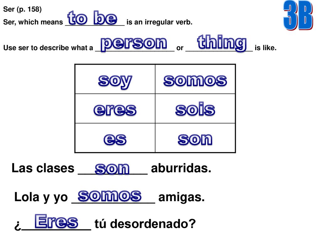 to be person thing soy somos eres sois es son son somos Eres