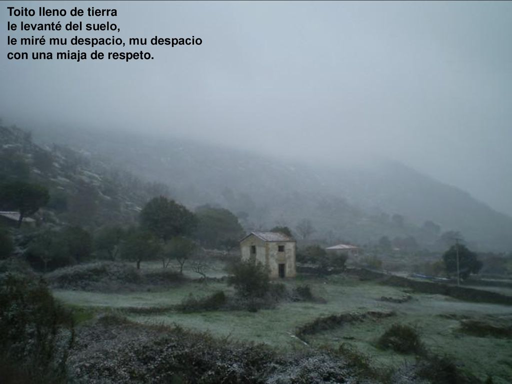 Toito lleno de tierra le levanté del suelo, le miré mu despacio, mu despacio con una miaja de respeto.