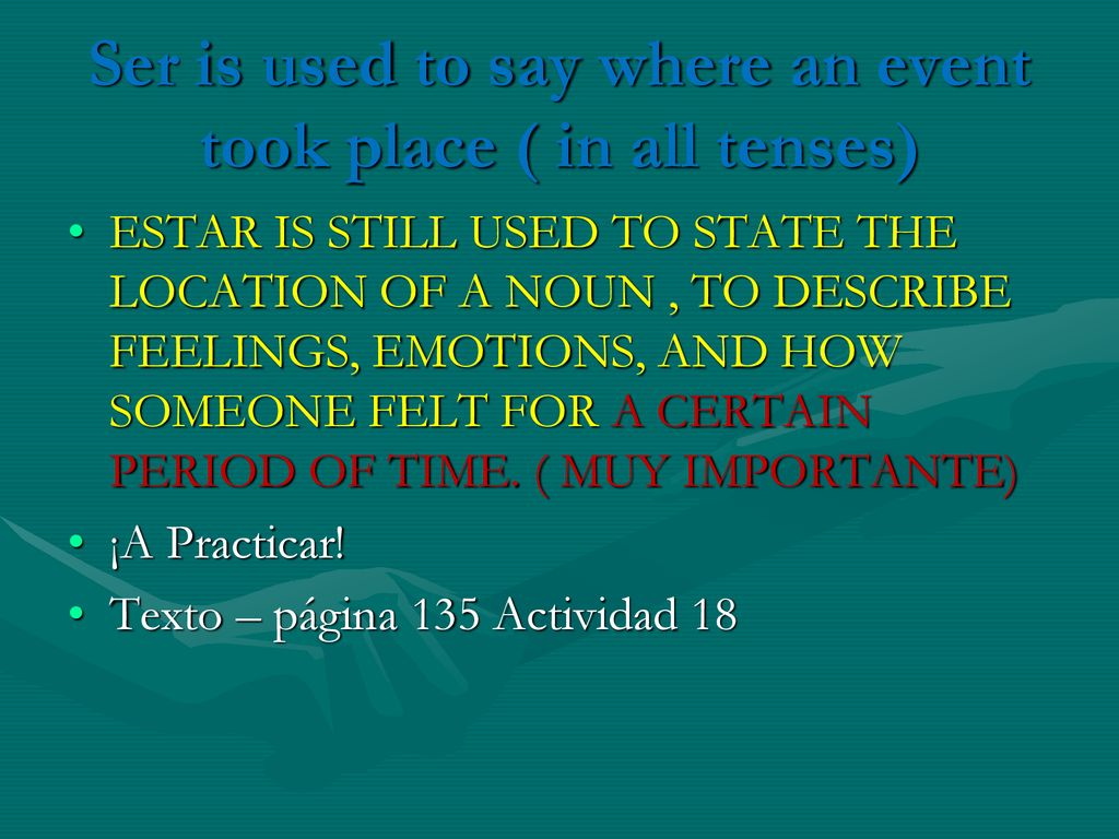 Ser is used to say where an event took place ( in all tenses)
