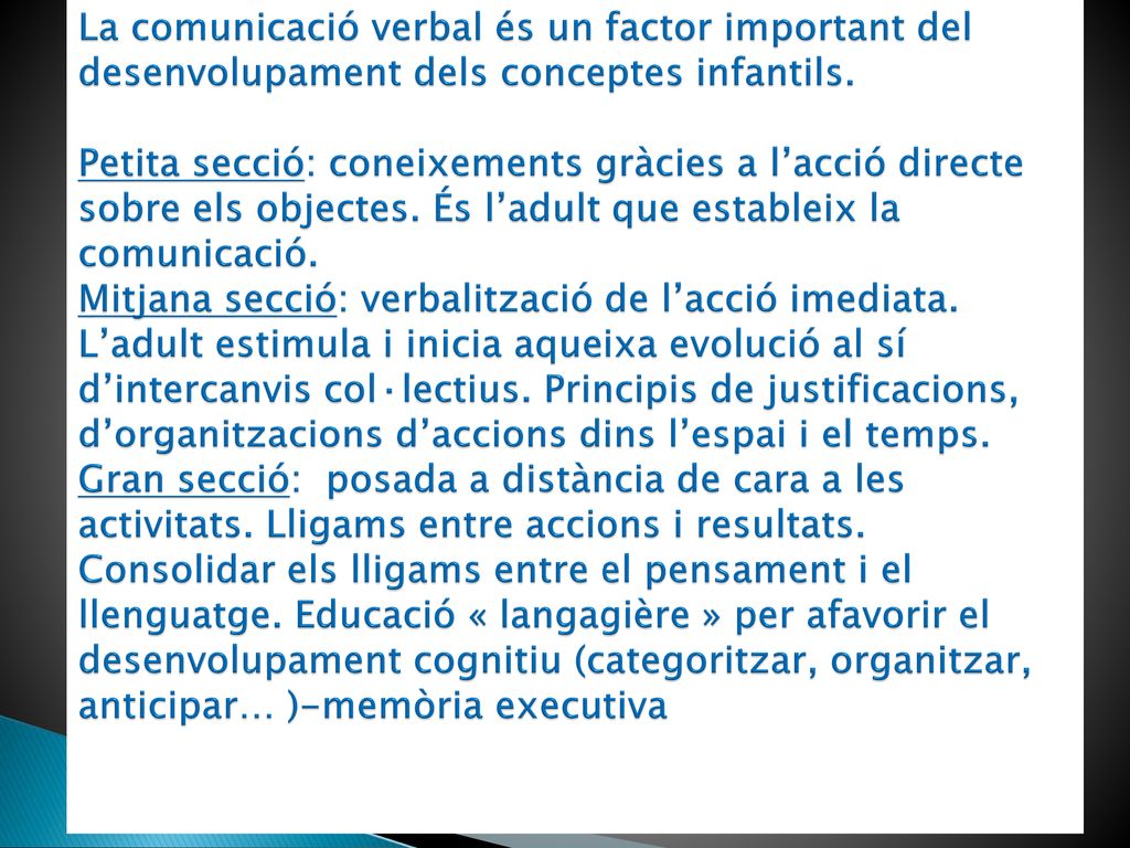 La comunicació verbal és un factor important del desenvolupament dels conceptes infantils.