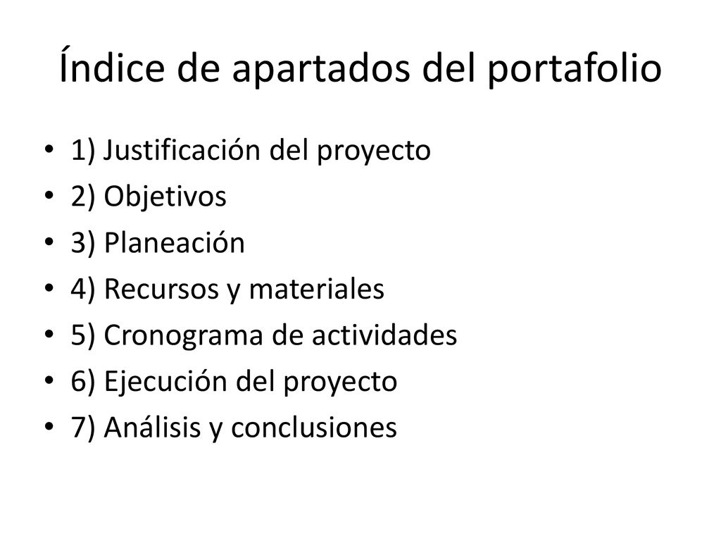 Índice de apartados del portafolio