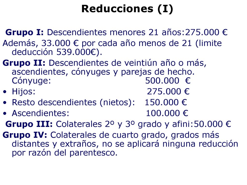 Reducciones (I) Grupo I: Descendientes menores 21 años: €
