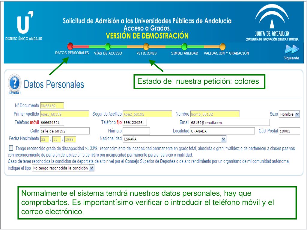 Estado de nuestra petición: colores