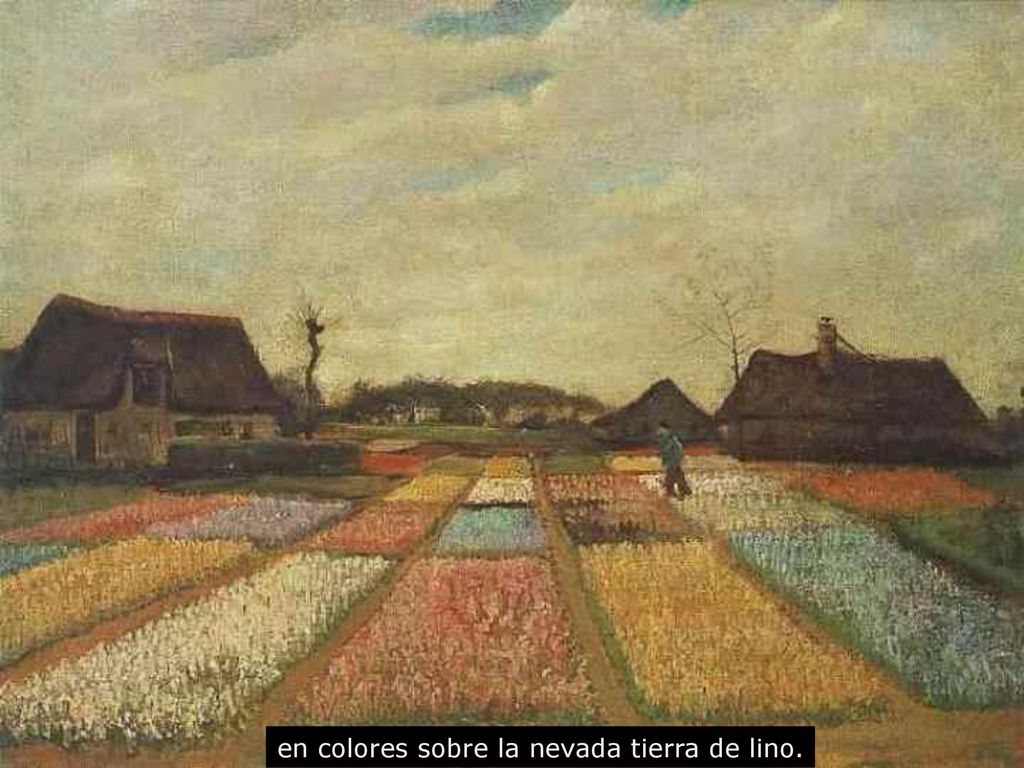 en colores sobre la nevada tierra de lino.