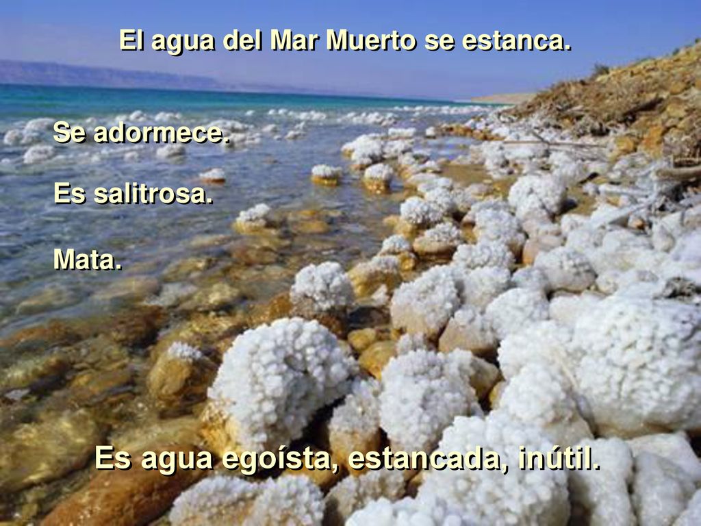 El agua del Mar Muerto se estanca. Es agua egoísta, estancada, inútil.