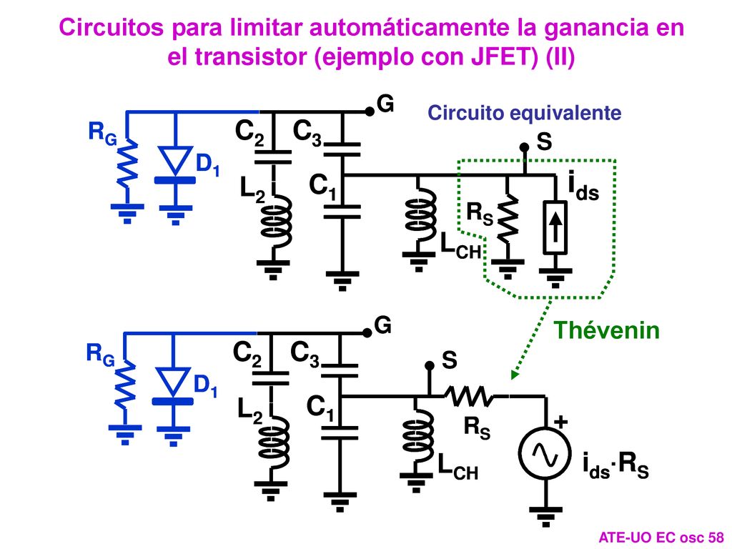 Circuitos para limitar automáticamente la ganancia en el transistor (ejemplo con JFET) (II)