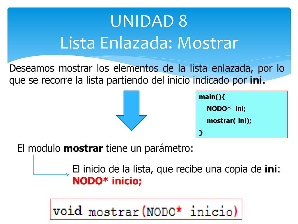 UNIDAD 8 Lista Enlazada: Mostrar