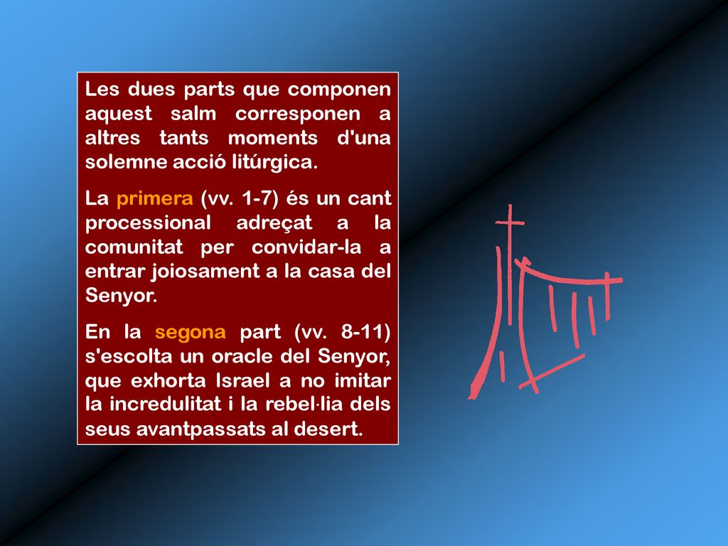 Les dues parts que componen aquest salm corresponen a altres tants moments d una solemne acció litúrgica.