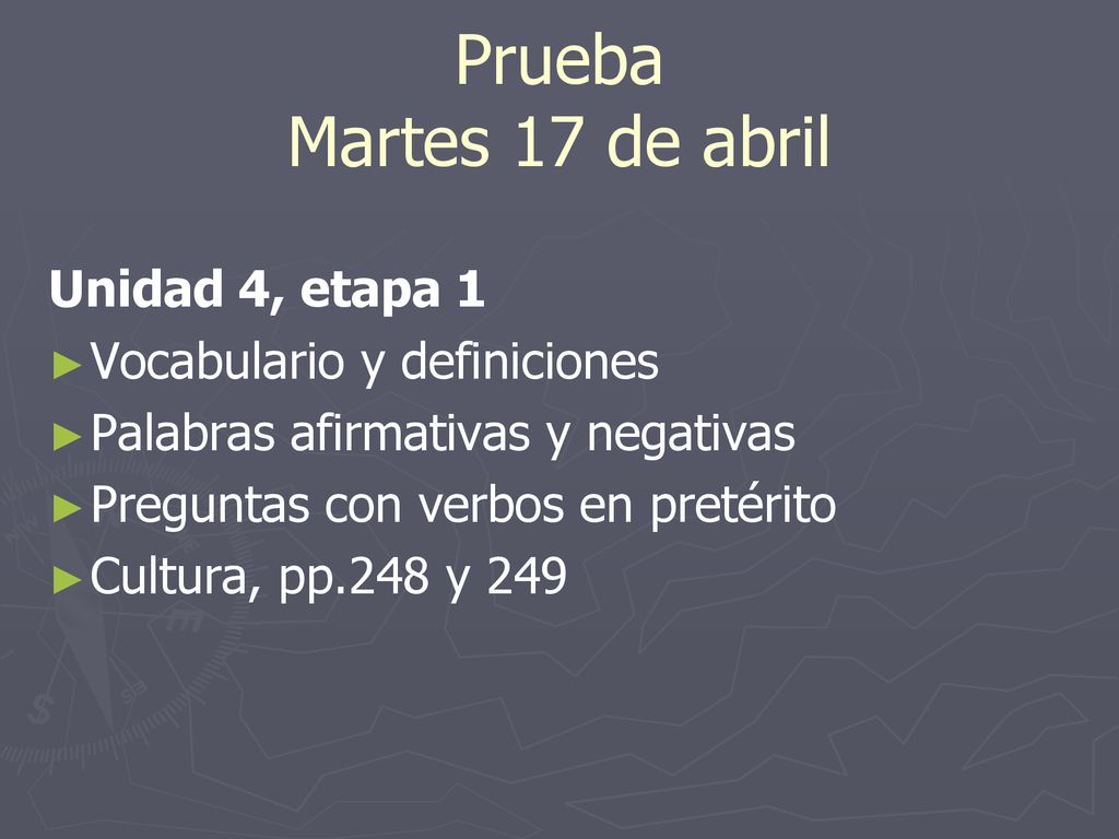 Prueba Martes 17 de abril Unidad 4, etapa 1 Vocabulario y definiciones