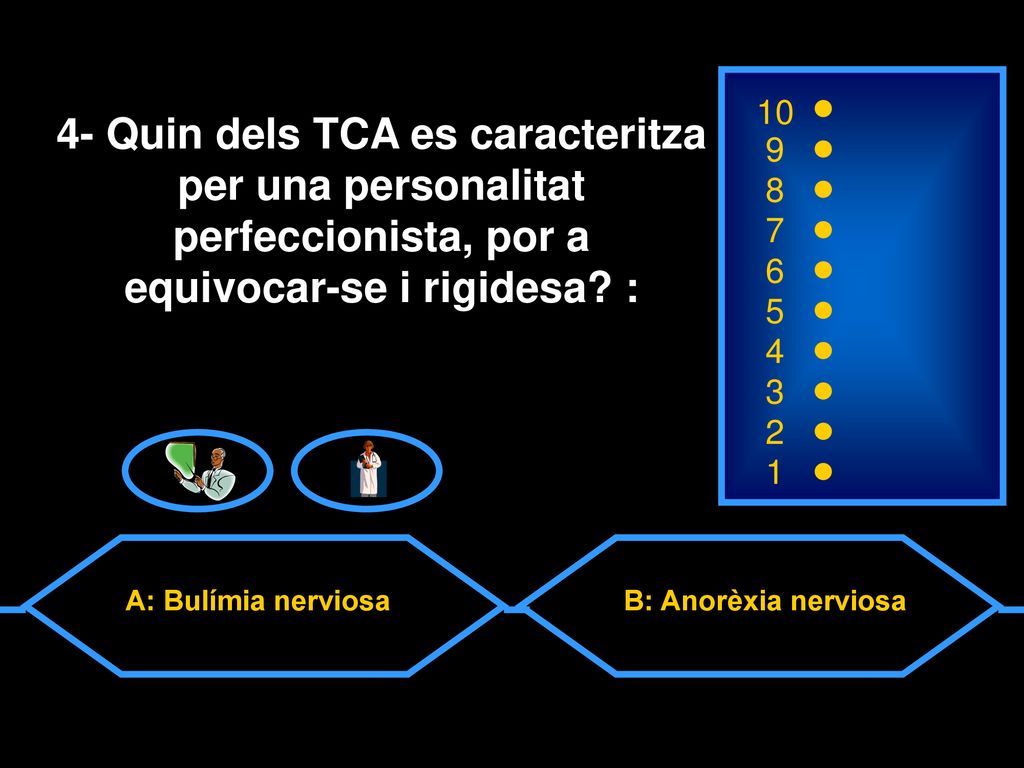 10 4- Quin dels TCA es caracteritza per una personalitat perfeccionista, por a equivocar-se i rigidesa :