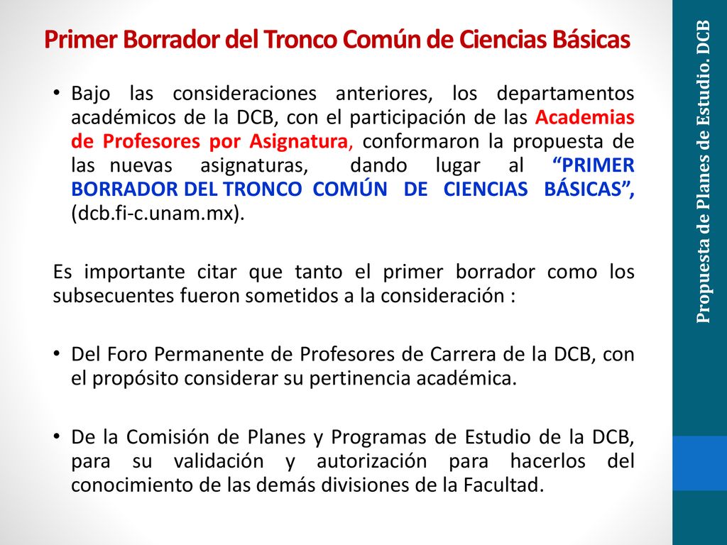 Primer Borrador del Tronco Común de Ciencias Básicas