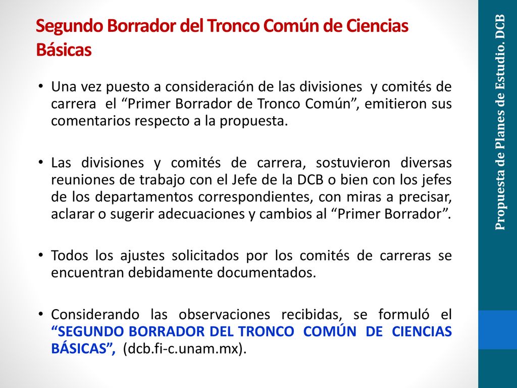 Segundo Borrador del Tronco Común de Ciencias Básicas