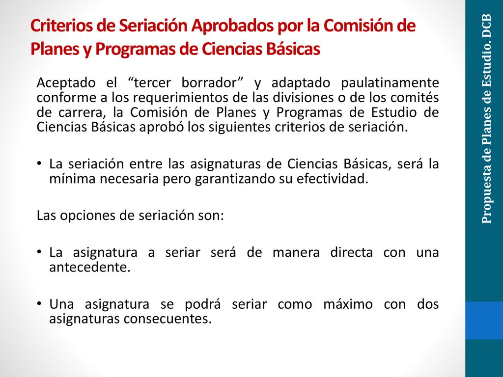 Criterios de Seriación Aprobados por la Comisión de Planes y Programas de Ciencias Básicas