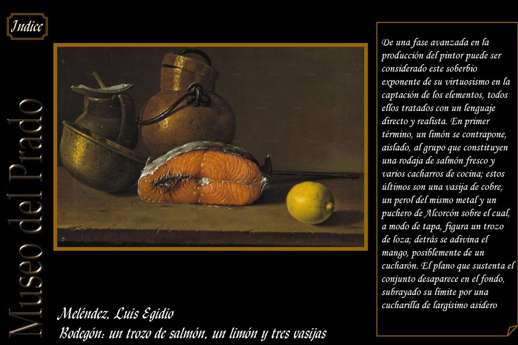 Bodegón: un trozo de salmón, un limón y tres vasijas
