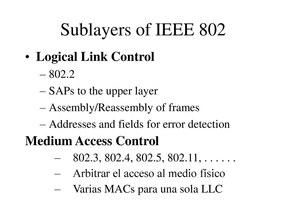 Sublayers of IEEE 802 Logical Link Control Medium Access Control 802.2