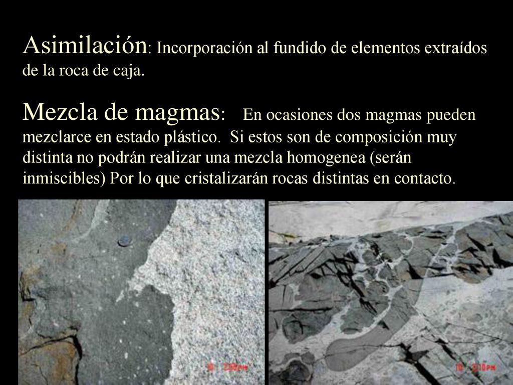 Asimilación: Incorporación al fundido de elementos extraídos de la roca de caja.