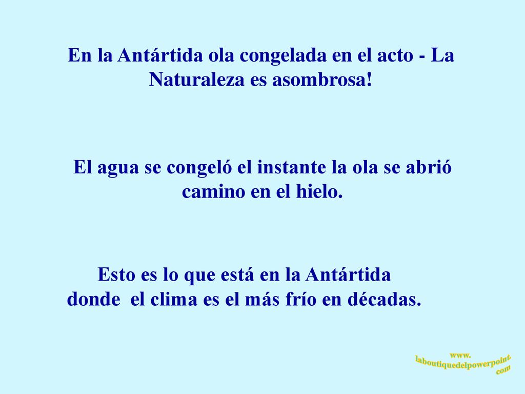 El agua se congeló el instante la ola se abrió camino en el hielo.