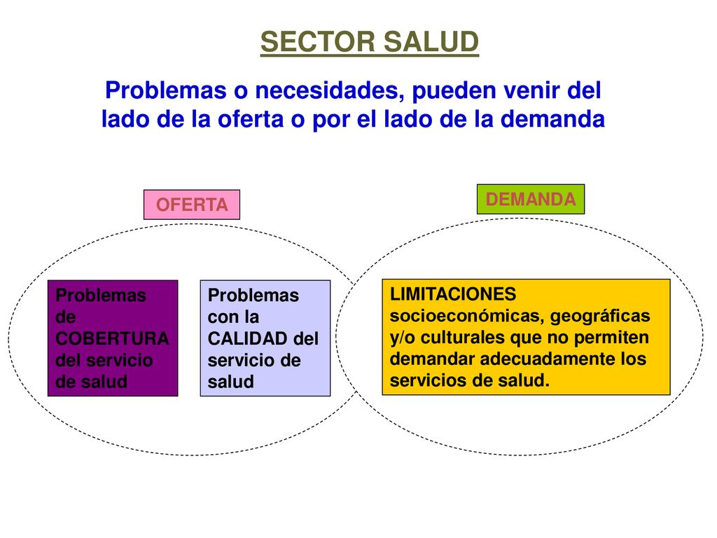 SECTOR SALUD Problemas o necesidades, pueden venir del lado de la oferta o por el lado de la demanda.