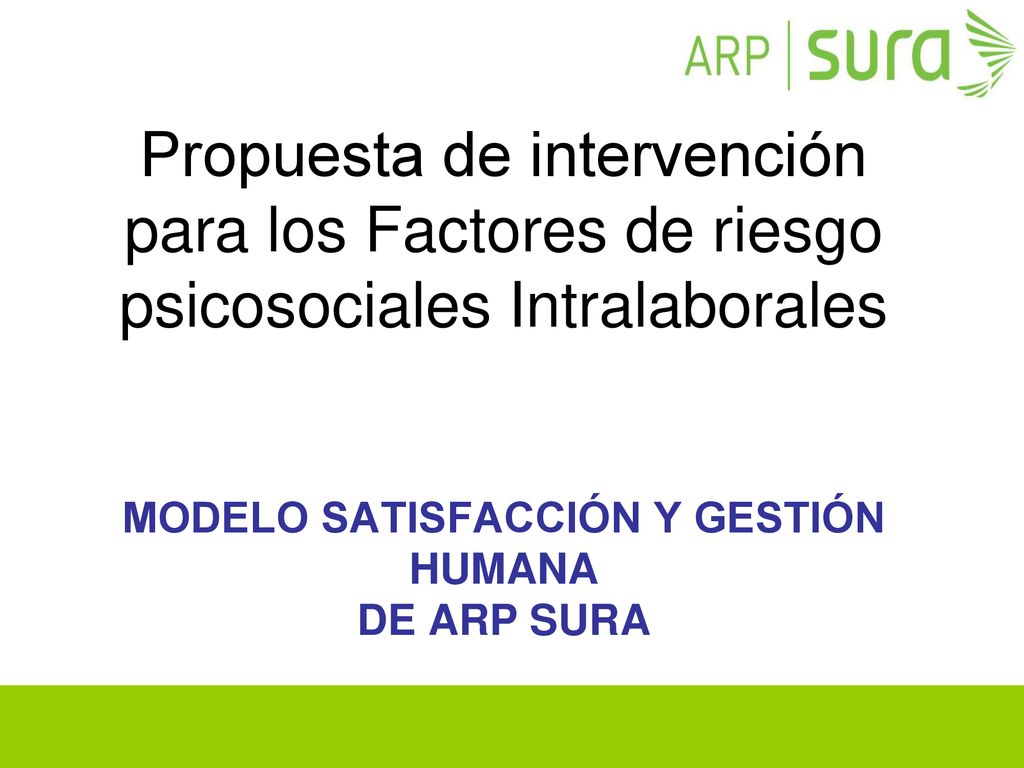 Propuesta de intervención para los Factores de riesgo psicosociales Intralaborales MODELO SATISFACCIÓN Y GESTIÓN HUMANA DE ARP SURA