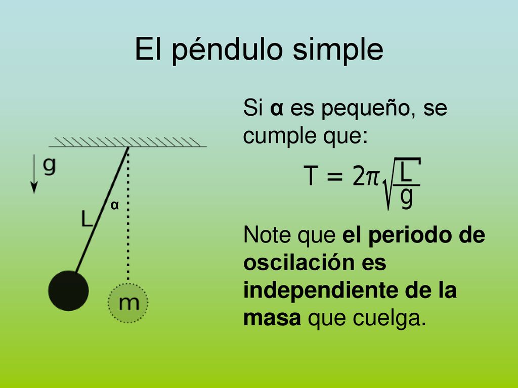 El péndulo simple Si α es pequeño, se cumple que: