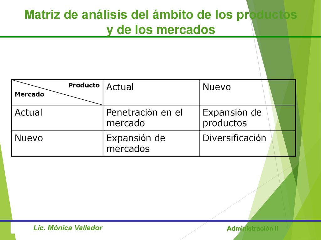 Matriz de análisis del ámbito de los productos y de los mercados