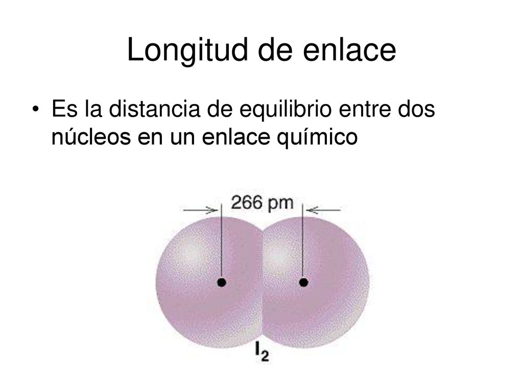 Longitud de enlace Es la distancia de equilibrio entre dos núcleos en un enlace químico 16