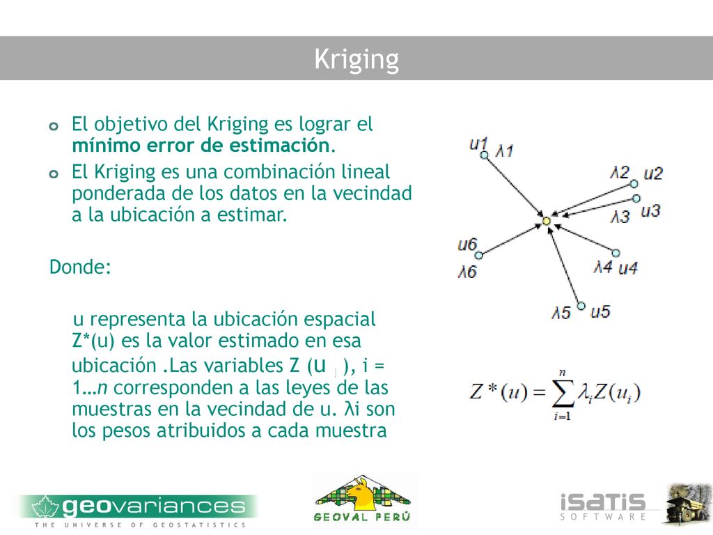 Kriging El objetivo del Kriging es lograr el mínimo error de estimación.