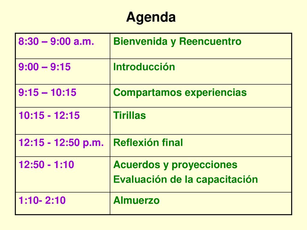 Agenda 8:30 – 9:00 a.m. Bienvenida y Reencuentro 9:00 – 9:15