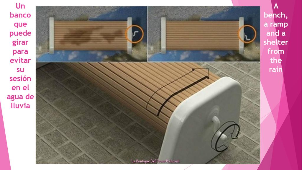 Un banco que puede girar para evitar su sesión en el agua de lluvia