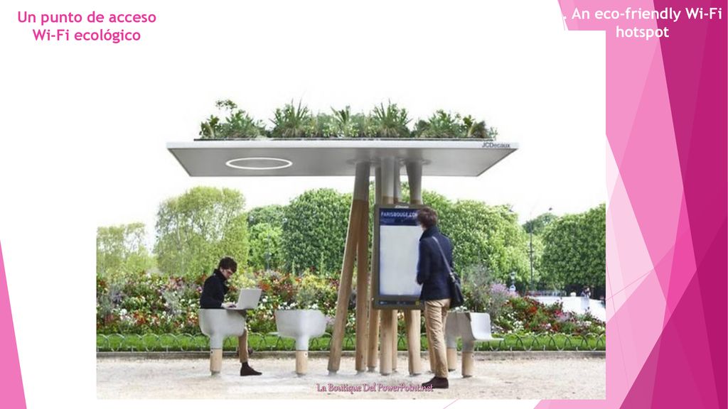 Un punto de acceso Wi-Fi ecológico . An eco-friendly Wi-Fi hotspot