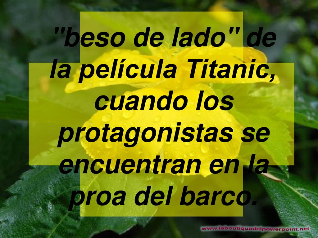 beso de lado de la película Titanic, cuando los protagonistas se encuentran en la proa del barco.